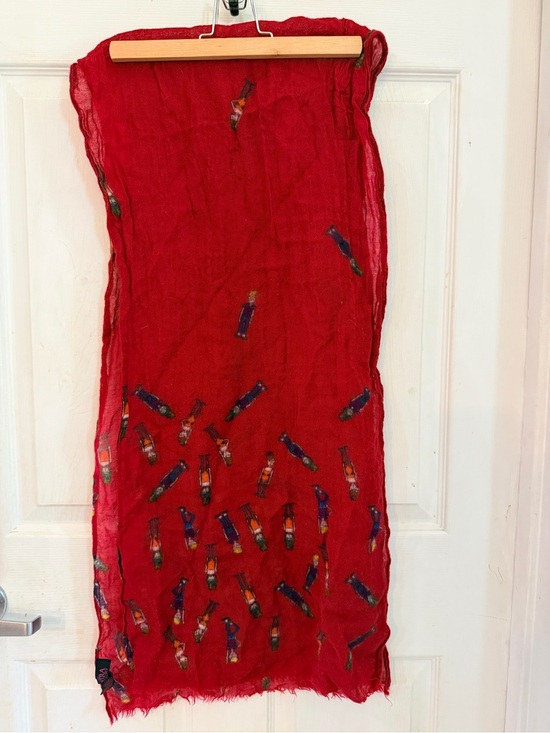 Unk Accessories - Unk Red Lightweight Scarf with Multicolor Figurine Print